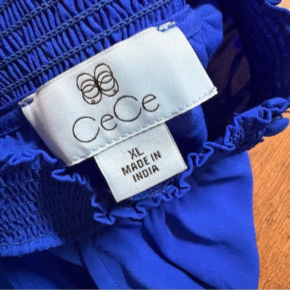 CeCe Smocked waist high neck halter flowy blue sleeveless dress - Picture 4 of 7